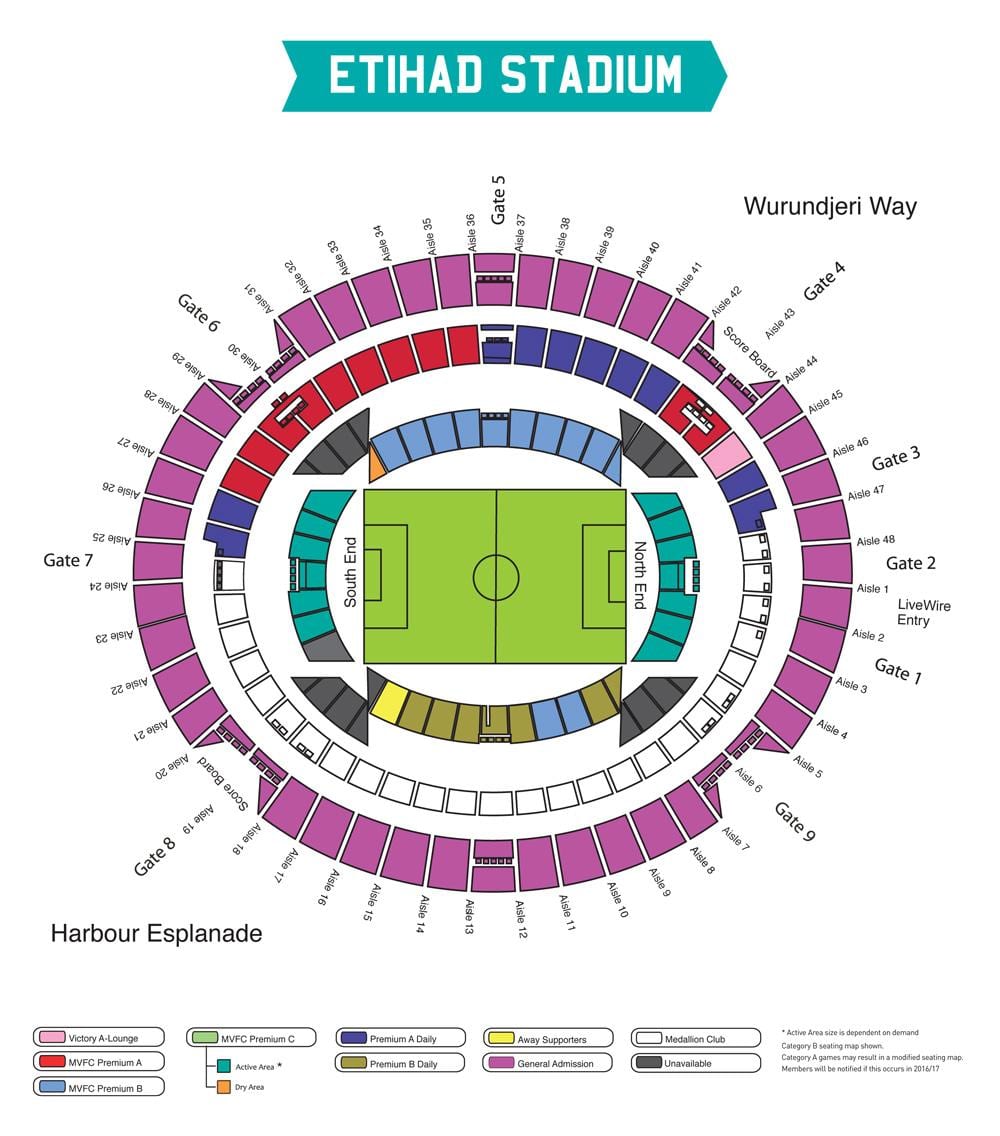 kort af Etihad völlinn Melbourne
