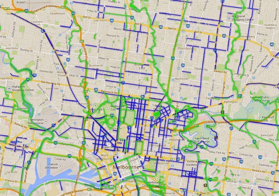 Melbourne hjólinu kort