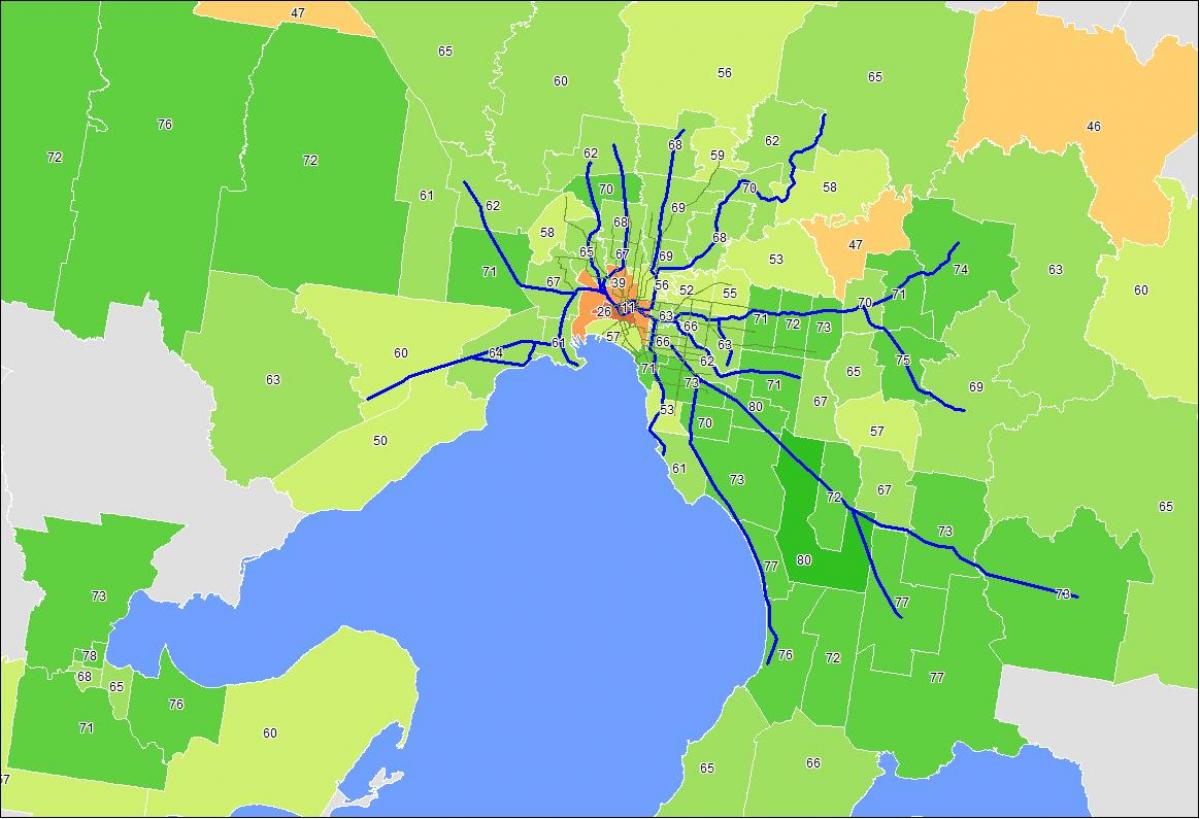 kort af viðskiptahverfi Melbourne