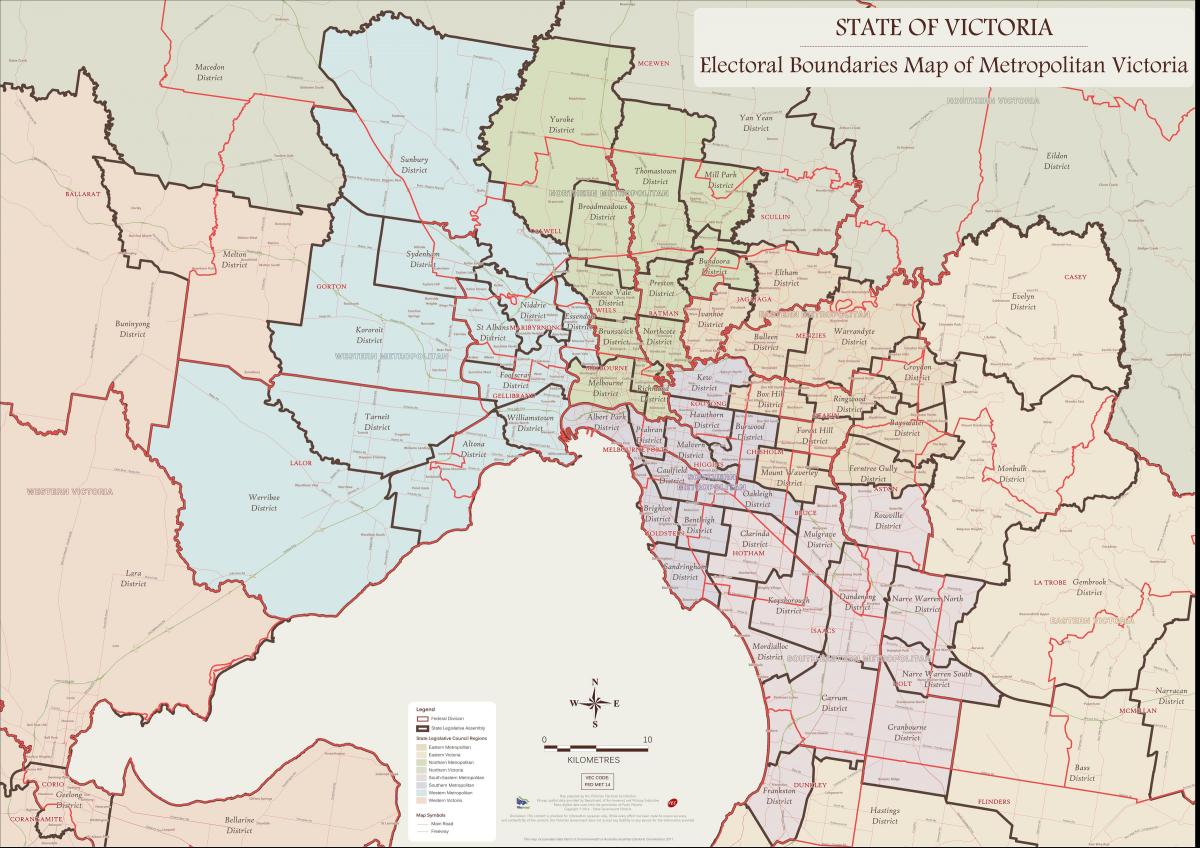 kort af Melbourne austur úthverfi