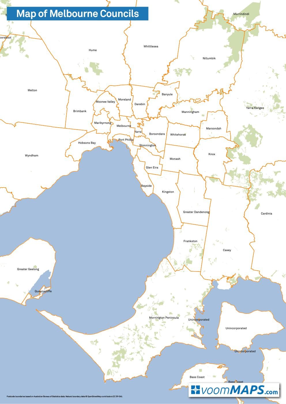 kort af Melbourne ráðum