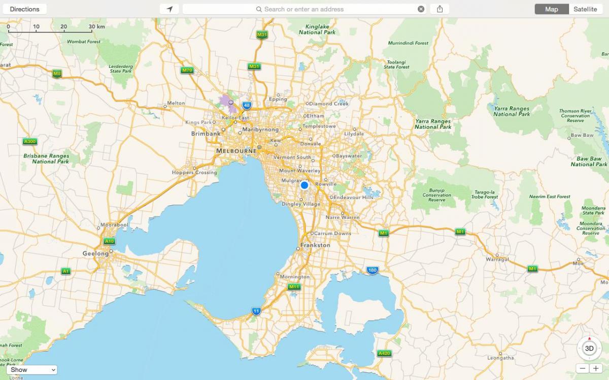 kort af Melbourne og úthverfi