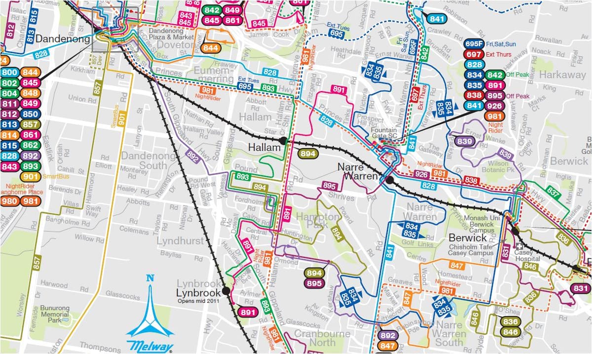Melbourne strætó leiðir kort