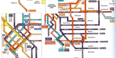 Melbourne almenningssamgöngum kort