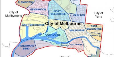Kort af Melbourne og nærliggjandi úthverfi