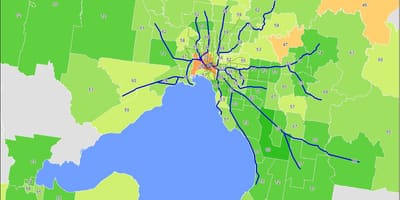 Kort af viðskiptahverfi Melbourne