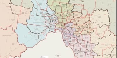 Kort af Melbourne austur úthverfi