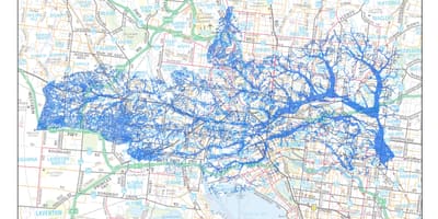 Kort af Melbourne flóð
