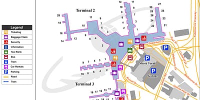Kort af Melbourne flugvöllur tengjum