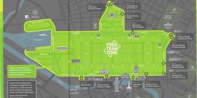 Melbourne frjáls sporvagn svæði kort