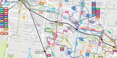 Melbourne strætó leiðir kort